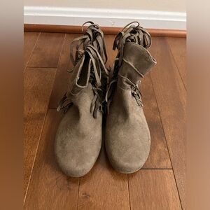 Suede Ankle Booties with Fringe